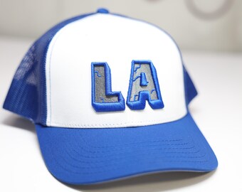 LA trucker hat snapback dodger blue and whites