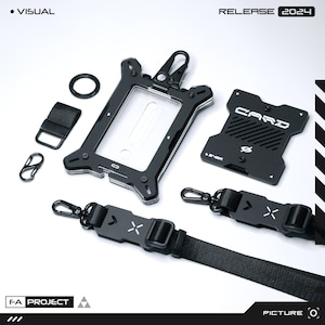 Funda con soporte para tarjeta de identificación de doble panel Ranura y cordón Táctico Futurista Negro CTAGS-240R Mark.II