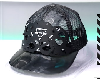 Armored Hat baseball Cap Translucent Dark Visor Acrylic Mesh Futuristic Mecha Techwear CAP-MT03