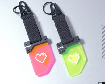 Translucent Acrylic Keychain with Velcro Carabiner Heart Pixel Icon TAGS-64