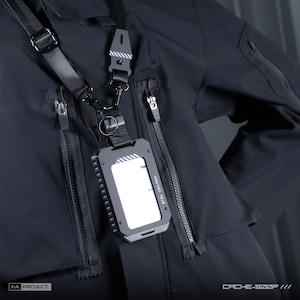 Futuristic Pop up Badge ID Card Holder with Transparent Acrylic Panel Black Case EDC image 9