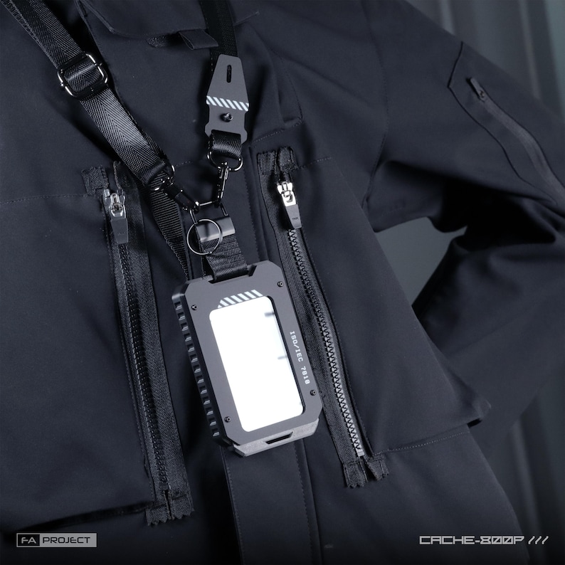 Futuristic Pop up Badge ID Card Holder with Transparent Acrylic Panel Black Case EDC image 9
