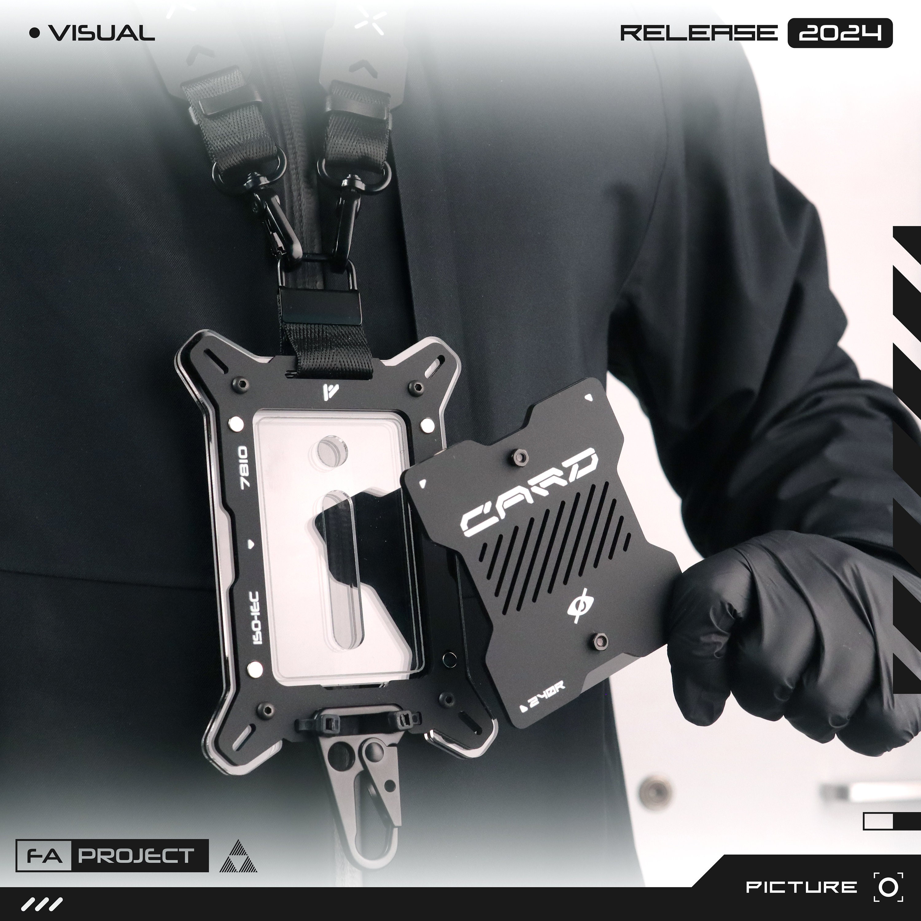 Dual Panel ID Card Holder Case Slot & Lanyard Tactical Futuristic