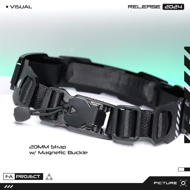 May include: A black 20mm strap with a magnetic buckle. The strap features a sleek, modern design with a matte finish. The text "RELEASE 2024" is visible at the top. The text "20MM Strap w/ Magnetic Buckle" is also visible.