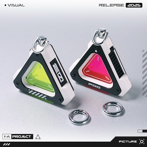 Futuristic Armored Mini Storage EDC Keychain - SD Card & Key Compartment Triangular Translucent Dual panel Neon Display Sliding Enclosure