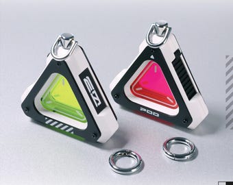 Futuristic Armored Mini Storage EDC Keychain - SD Card & Key Compartment Triangular Translucent Dual panel Neon Display Sliding Enclosure