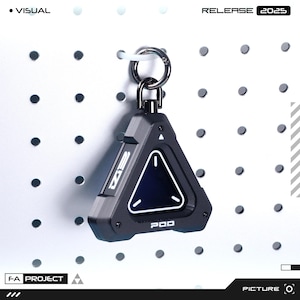 Futuristic Armored Mini Storage EDC Keychain - SD Card & Key Compartment Triangular Translucent Dual panel Dark Display Sliding Enclosure