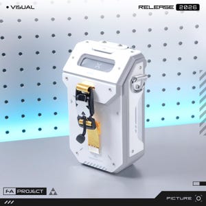 May include: White and gray rectangular device with a screen and a gold and black clasp. The device has a futuristic design with the text "RELEASE 2026" at the top and "F-A PROJECT" at the bottom.