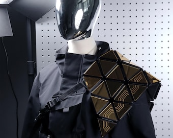 Reflective Gold Mirror Reinforced Chainmail Shoulder / Hip Armor Triangle Plate Futuristic Sci-fi Fashion & Costume Accessories.