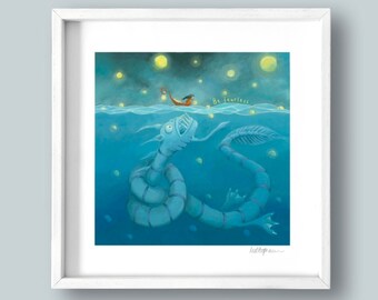 Be Fearless Giclée Print: Children's Room Decor, Sea Monster Art