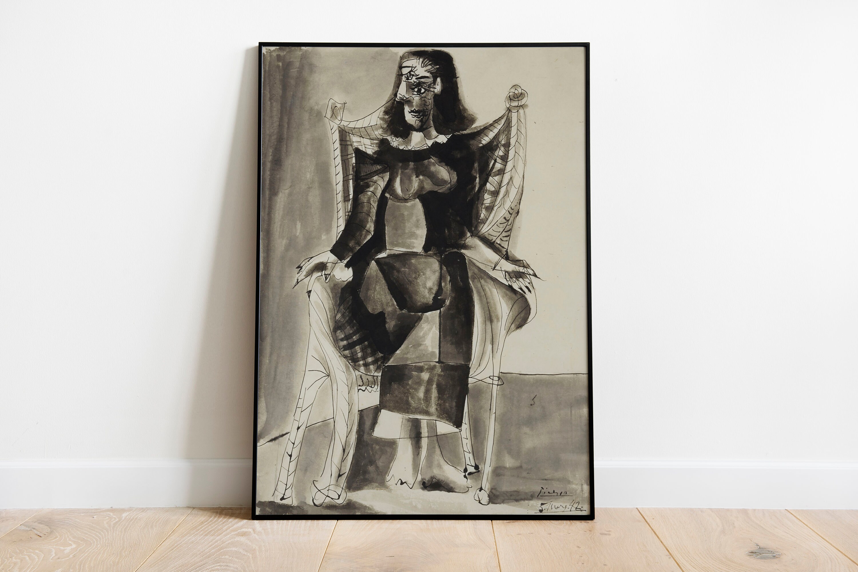 Pablo Picasso Poster Femme Assise , Picasso Artwork Print Painting Black & White Wall Art Print