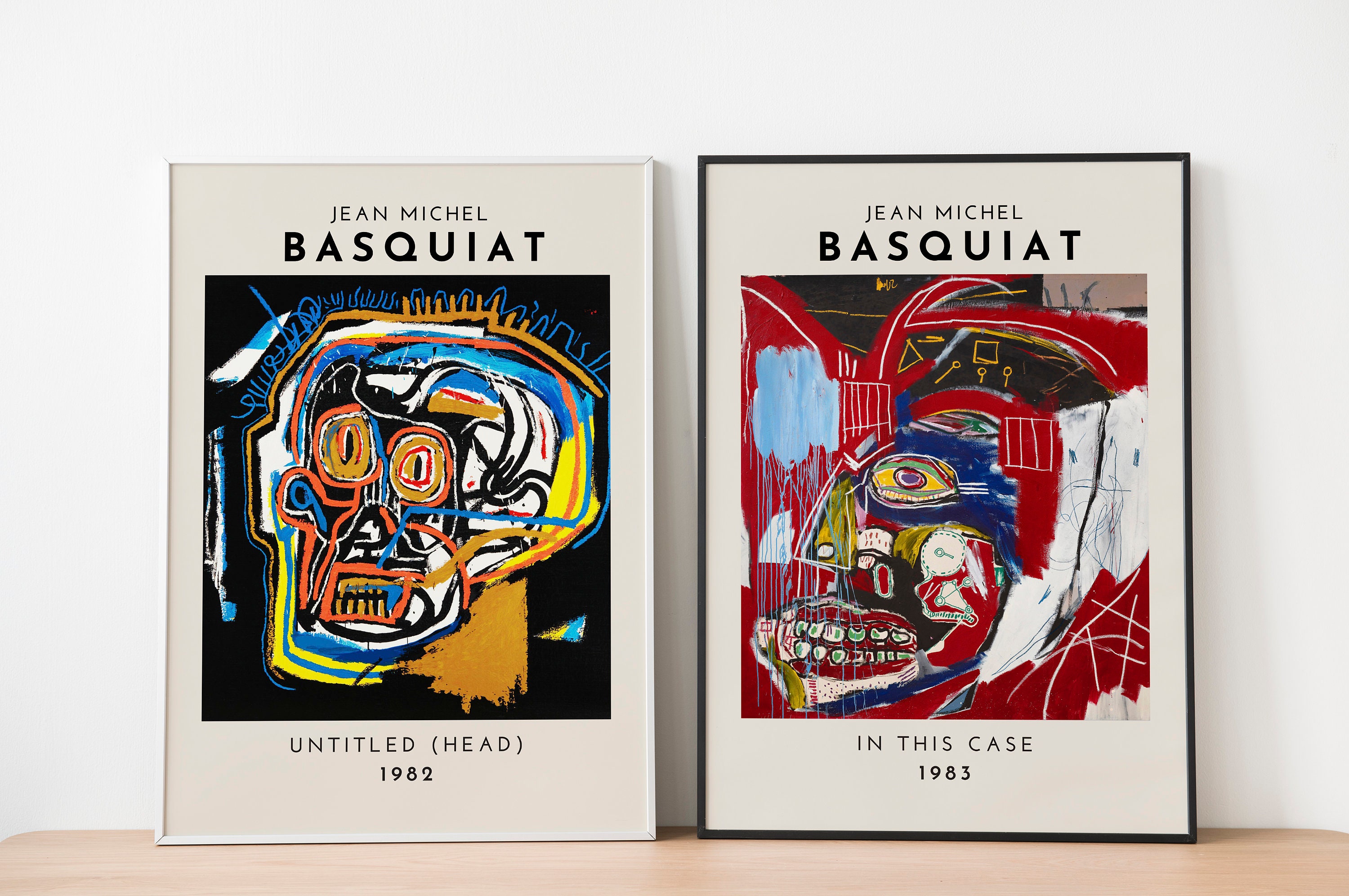 Jean Michel Basquiat Ensemble de 2 Estampes , Peinture Grafitti Art Mural Affiche d'exposition Conte