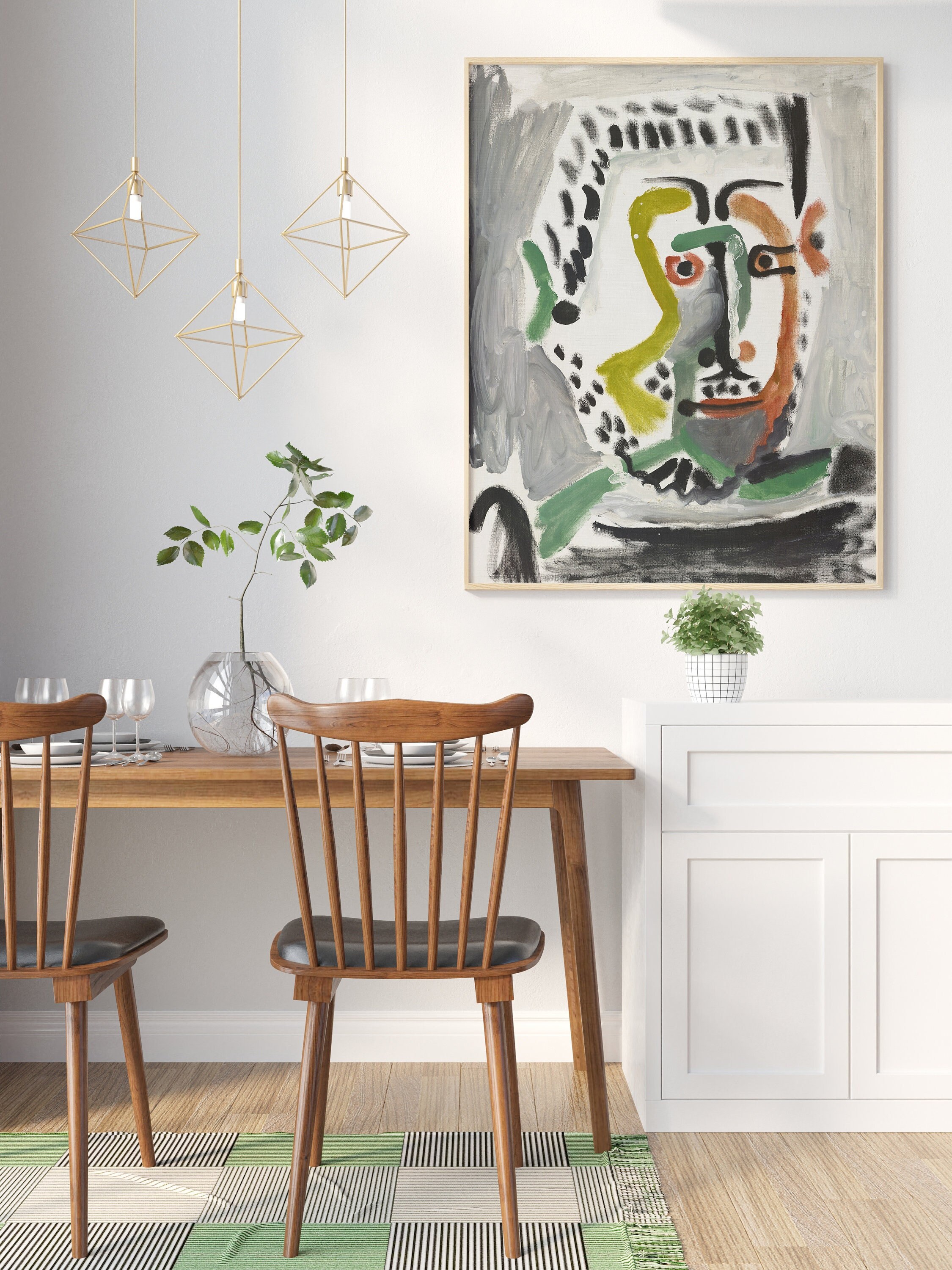 Pablo Picasso Print, Tête d'homme 1964, Wall Art, Man Face Wall Art , Black White Abstract Art 70x10