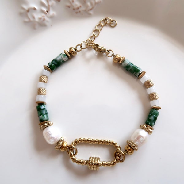 Bracelet perle dorée et vert