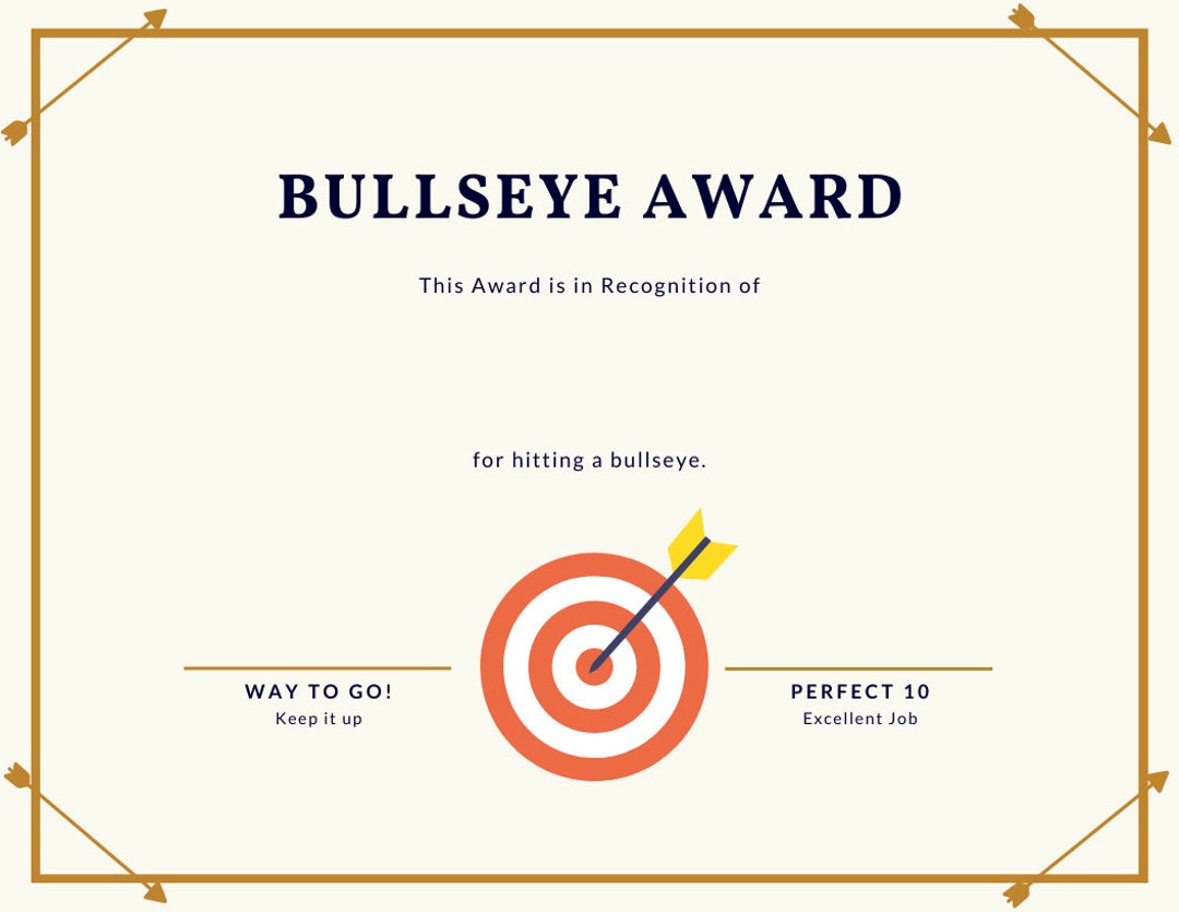 Archery Bullseye Certificate Etsy