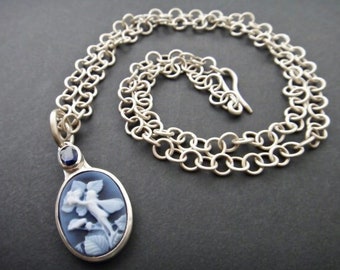 Blauachatgemme "Flower Fairy",Hazelnut Tree Fairy Pendant with Chain,Silver Chain with Gem Pendant