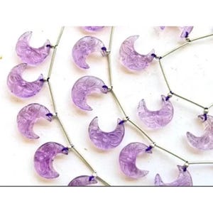 Natural Amethyst Crescent Moon Shape Flower Carved Gemstone  Unique Stone Size-15MM