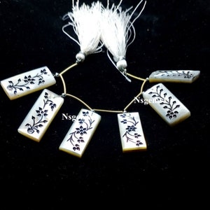 Natural Mother Of Pearl Carved Enamel Baguette Beads Natural Gemstone Carving Front Drill Beads Size- 26X11 MM