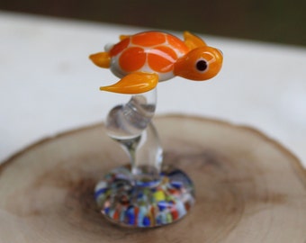 Orange Baby Sea Turtle, Flying Turtle,  Hand Blown Glass Sea Turtle, Miniature Sea Turtle, Murano Glass Animals, Sea Turtle Figurine