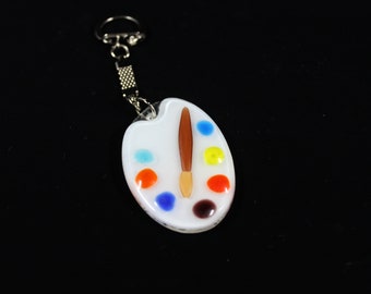 Paint palette glass key chain, gift for a friend who likes to draw, Minimalist gift for painter lover, Handmade glass keychain
