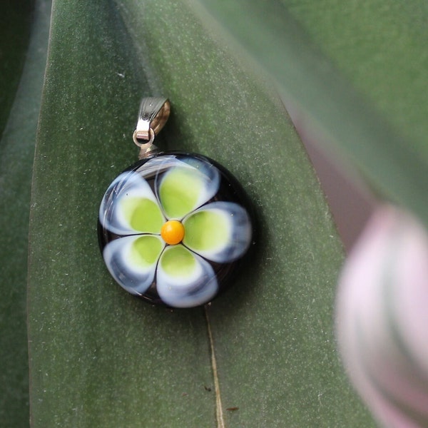 Marble Glass Pendant, Glass Flower Pendant, Hand Blown Jewellery, Round Glass Necklace, Glass Art Pendant, Murano Glass Necklace