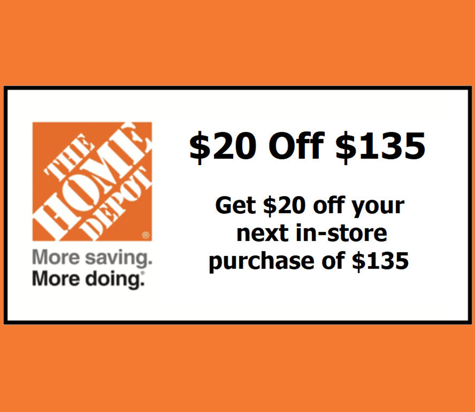 Home Depot Coupon for 20 Dollars off 135 Dollars Etsy