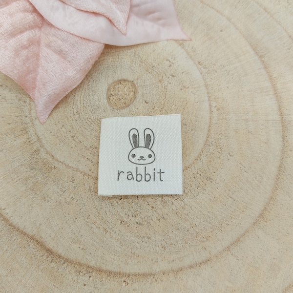 Gewebtes Baumwoll Etikett Hase - rabbit, zum aufnähen