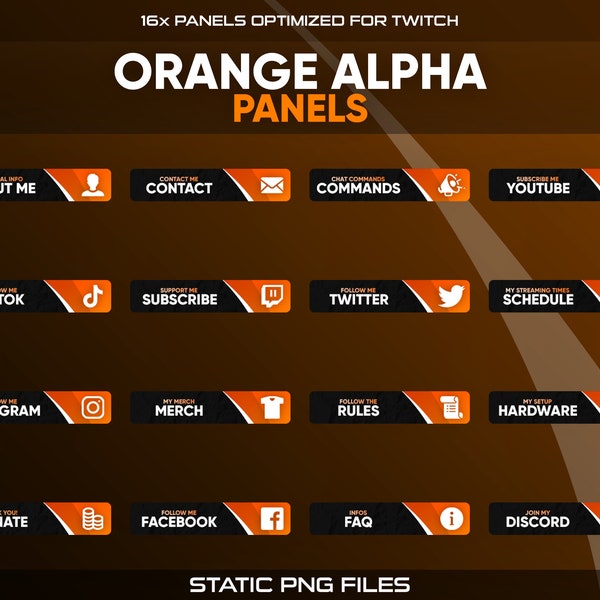 Orange Alpha Twitch Panels | 16x Stream Panels | Badges | Streamer | Overlay Package | Stream Setup
