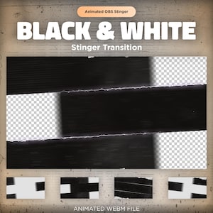 Animated Black & White Twitch Stinger Transition Overlay | OBS Stinger Scene for Streamers | Dark Theme Modern Simple Lightning Animation