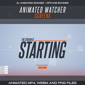 アニメーションウォッチャーTwitchスクリーン：OBS用グレーフューチャーストリームオーバーレイ - 開始、BRB、休憩、終了、オフライン