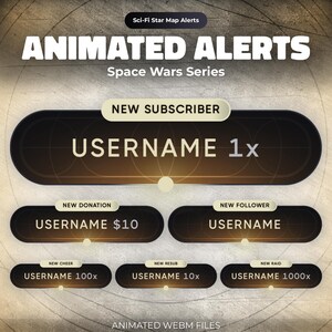 Alertas de Twitch de Space Wars: Superposición animada del mapa estelar de la Galaxia Oscura (Seguidores, Suscriptores, Donaciones, Animadores, Resuscripciones, Incursiones)