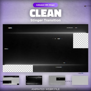 Animated Twitch Stinger Transition: Black & White Dark and Minimalist, Modern Stream Overlay (.WEBM File)