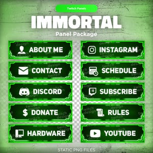 Green Twitch Panels – Futuristic Profile Buttons for Streamers | Glow Info Panels for Twitch Channel Branding