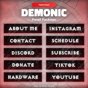 Demonic Twitch Panels | 36x Black, Red Info Buttons for Streamers | Profile Stream Setup | Channel Branding | Gothic, Mystic, Creepy, Spooky