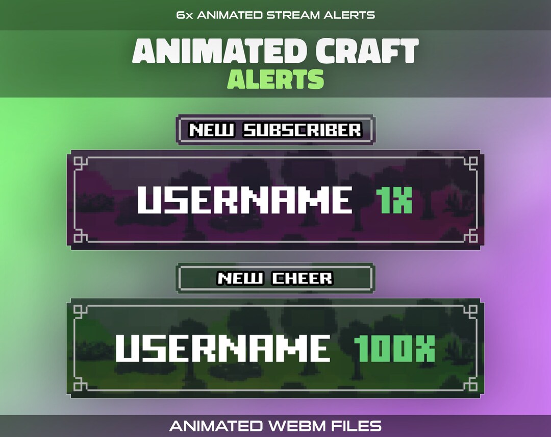 Animated Craft Twitch Stream Alerts 6x Alerts for Streamers Mine Retro ...