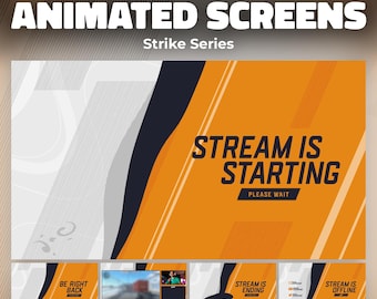 Animierte Strike Twitch Screens: Weiß & Oranges Stream Overlay für OBS - Start, BRB, Pause, Ende, Offline