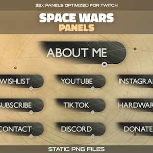 Space Wars Twitch Panels | 35x Streamer Panels für Luftschlangen | Futuristische himmlische Galaxie Sternenkarte Buttons | Profil-Overlay-Paket