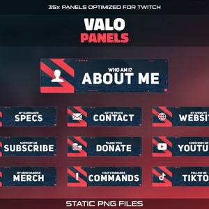Valo Twitch Panels | 35x Stream Panels for Streamers | Red Future | Button Overlay for your Twitch Profile | Badges