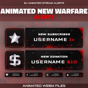 Animated New Warfare Twitch Alerts | 6x Stream Alerts | Dark Modern Black | Follower, Subscriber, Donation, Cheer, Resub, Raid, Overlay Pack