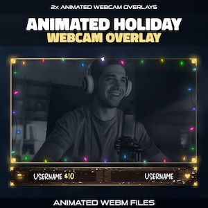 Holiday Twitch Webcam Overlay | Animated Cozy Christmas Light Chain Frame for Streamers | Twitch Cam | Winter Webcam Border | Facecam