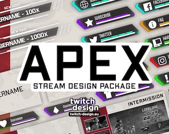 Animiertes Apex Twitch Overlay Paket für Streamer | Red & White Future Sci-Fi Webkamera, Bildschirme/Szenen, Panels, Warnungen, Stinger, Banner