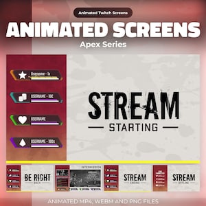 Geanimeerde Apex Twitch-schermen: witte futuristische Sci-Fi Stream-overlay voor OBS: starten, BRB, pauze, einde, offline