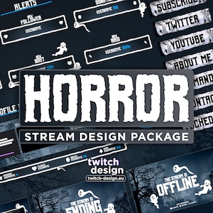Animated Horror Twitch Overlay Package for Streamers | Scary Spooky Halloween Webcam, Screens/Scenes, Panels, Alerts, Stinger, Banner