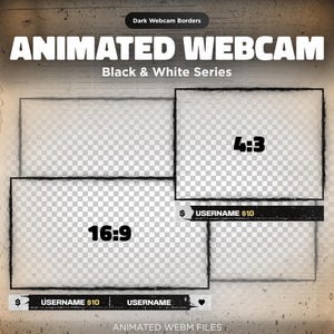 Superposición animada en blanco y negro para la cámara web de Twitch: Borde de transmisión moderno (WEBM)