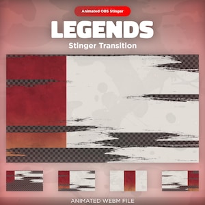 Legends Stream Stinger Transition: Red & White Animated Scene Switch Overlay for OBS (.WEBM File)