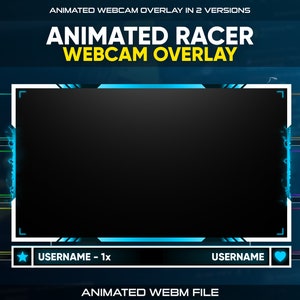Superposición de cámara web Blue Animated Racer Twitch / Personalizable en diferentes colores en OBS / Stream Border / Twitch Cam / Webcam Frame / Facecam