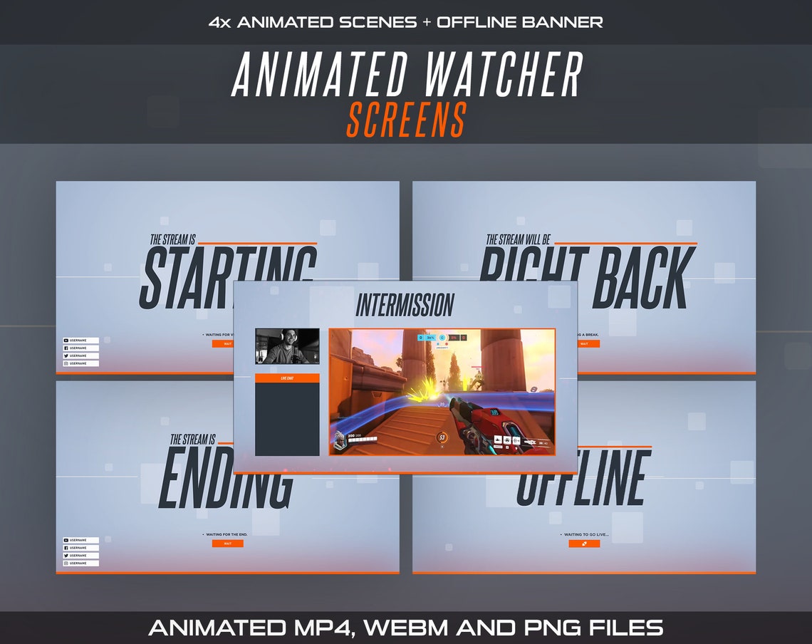 Animated Watcher Twitch Overlay Package for OW2 Streamers Gray Webcam ...