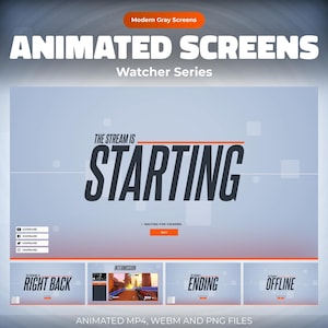 Animated Gray Watcher Twitch Screens: Stream Overlay (MP4, PNG, WEBM)