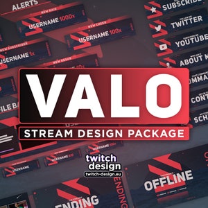 Animated Valo Twitch Overlay Package for Streamers | Red Future Shooter Webcam, Screens/Scenes, Panels, Alerts, Stinger, Offline Banner