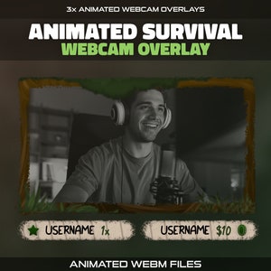Animiertes Survival Twitch Webcam Overlay | Wald Natur Holz Pflanzen Rahmen für Luftschlangen | Nocken | Webcam Border | Facecam